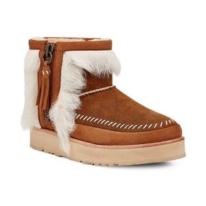 UGG Fluff Punk Shearling & Leather Booties Boots 6